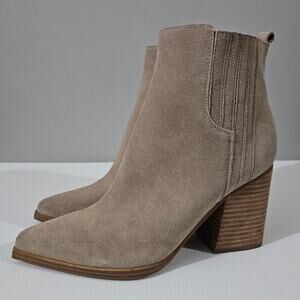 NEW Marc Fisher Oshay Ankle Bootie Women 10 Tan Suede Pull On Chelsea Block Heel